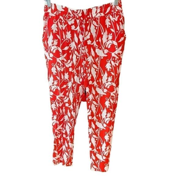 Boden 2R Red White Design Gauze Summer BOHO Pocket Pants - Picture 1 of 8